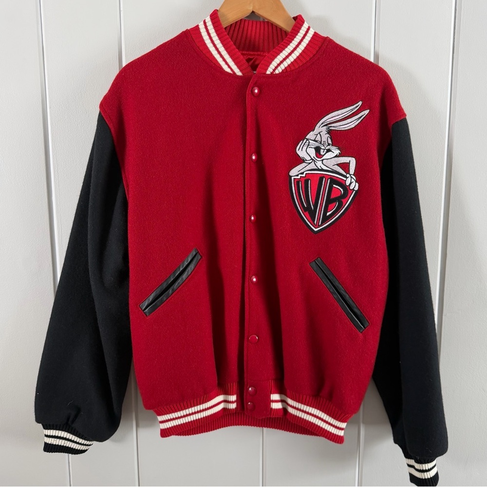 Vintage Warner Bros Bugs Bunny Varsity Jacket – Red & Black Wool Blend – Medium